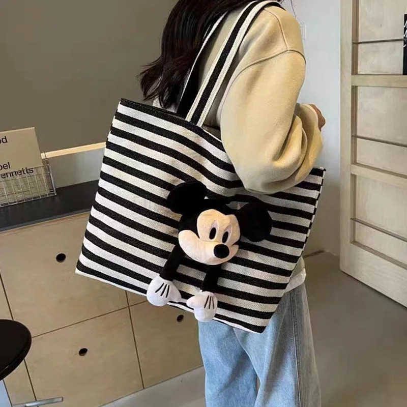 Disneys New Doll Mickey Three-dimensional Canvas Bag Large Capacity Tote Mommy Bag Cute Girl Student Shoulder BagXJ250515