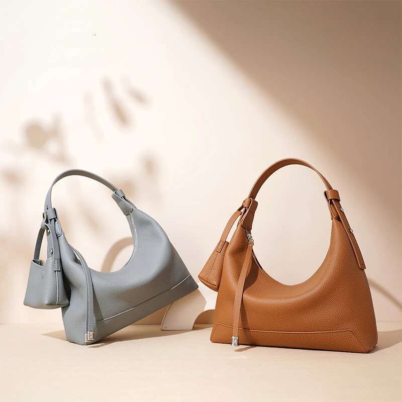 Cowhide Kite Crossbody Shoulder Bag With Matching Wallet, Designer Lunch Box Handbag,Elegant Women Underarm Leather Bags