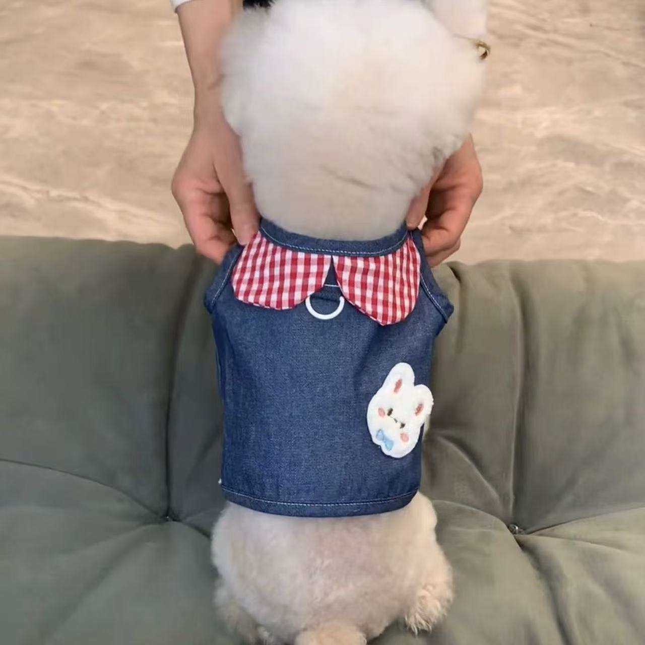 T00210 Pet dog clothes spring and summer clothes can be towed denim clothes summer thin small dog Teddy Bichon Pomeranian vest