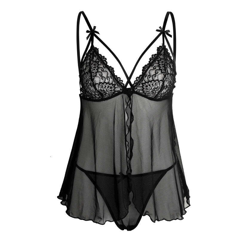 Patent Leather Sexy Lingerie Sexy And Fun T Shirt Set For Large Size Lace Exquisite Bow Tie Women S Underwear With Hanging Sleeping Dress KQ