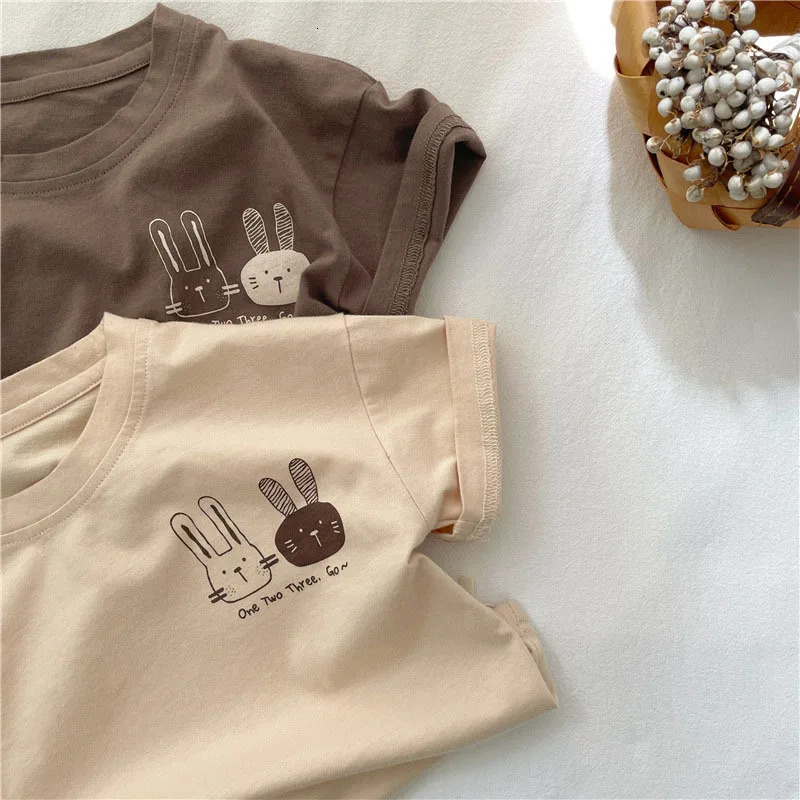 Boys T-shirt Summer Edition Children Short Sleeve T-shirt 3-10 Year Old Girls Cotton Round Neck Top Boys Cute Rabbit Sports Top 250515
