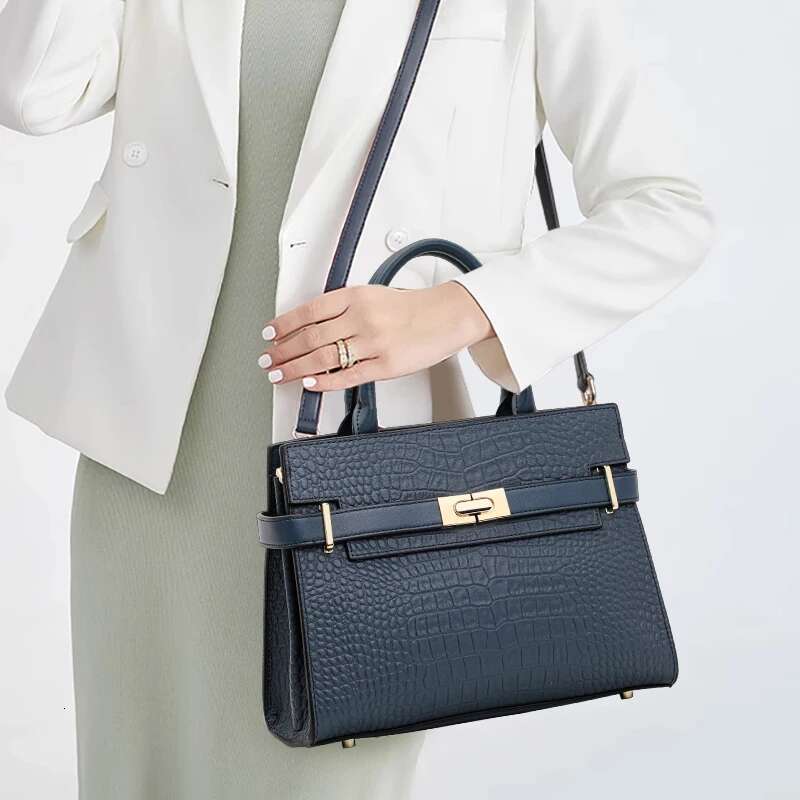 Aidrani Genuine Cowhide Handheld Tote Crocodile Pattern Banquet 2025 Large Capacity Detachable Strap Shoulder Bag