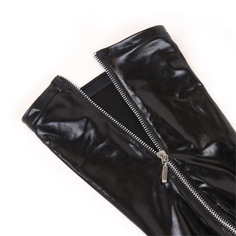 Women Sexy Latex Zipper Stockings Ladys Black PVC Pole Dance Leather Erotic Clubwear Length Over Knee High Stockings 250515