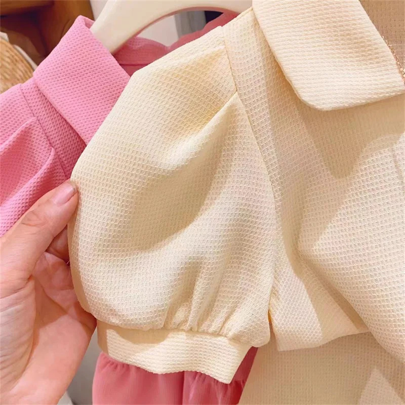 Humor Bear Summer Puff Sleeved Short Sleeved ShirtShort Skirt 2Pcs Kid Clothes Children Girl Suit For 2-6 Years 250515