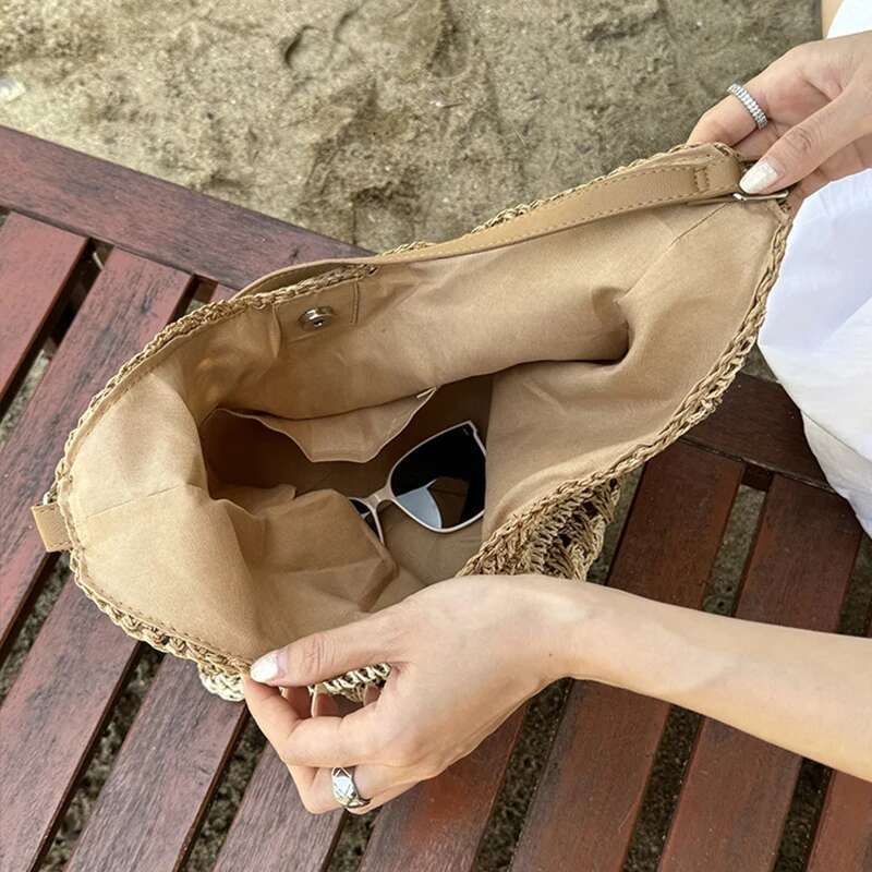 Summer Beach Straw For Women Hollow Out Female Vacation Shoulder Bags Hand Woven Seaside Tote Bag Ladies Knitted Handbags