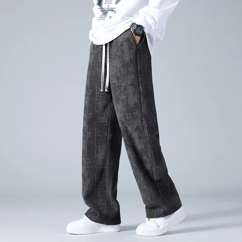 Autumn Men Corduroy Fabric Casual Pants Sweatpants Quality Couple Wide Leg Breathable Joggers Straight Neutral Baggy 250515