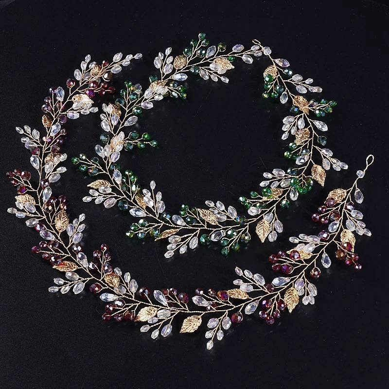 Gold Alloy Crystal Bead Flower Headband Hair Accessories Tiaras Bridal Headwear Wedding Hair Jewelry Party Prom Headpiece 250509