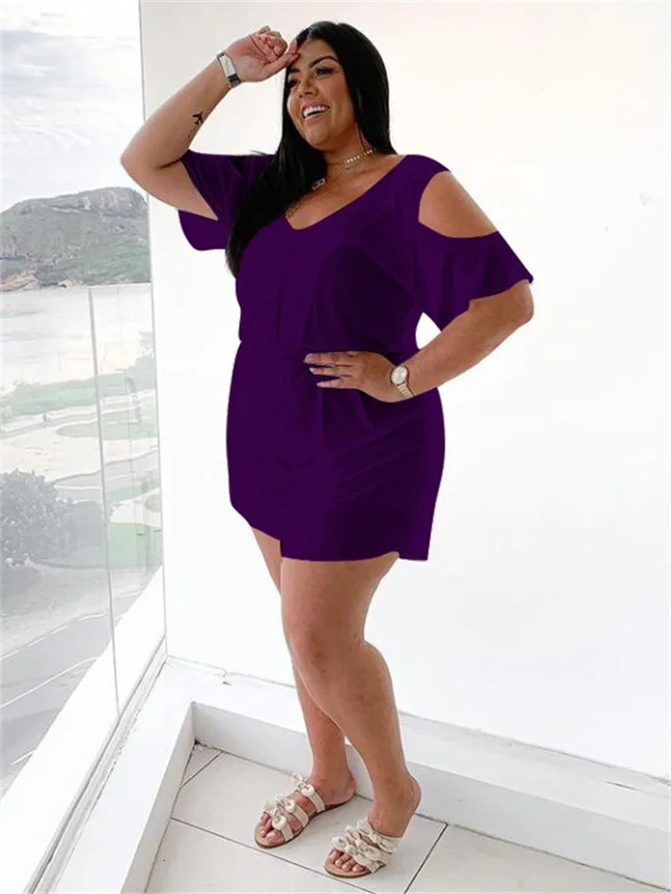 Wmstar Plus Size Jumpsuit Women V Neck Solid Color Casual Playsuits Bodycon Stretch Summer Bodysuit Wholesale Drop 250515
