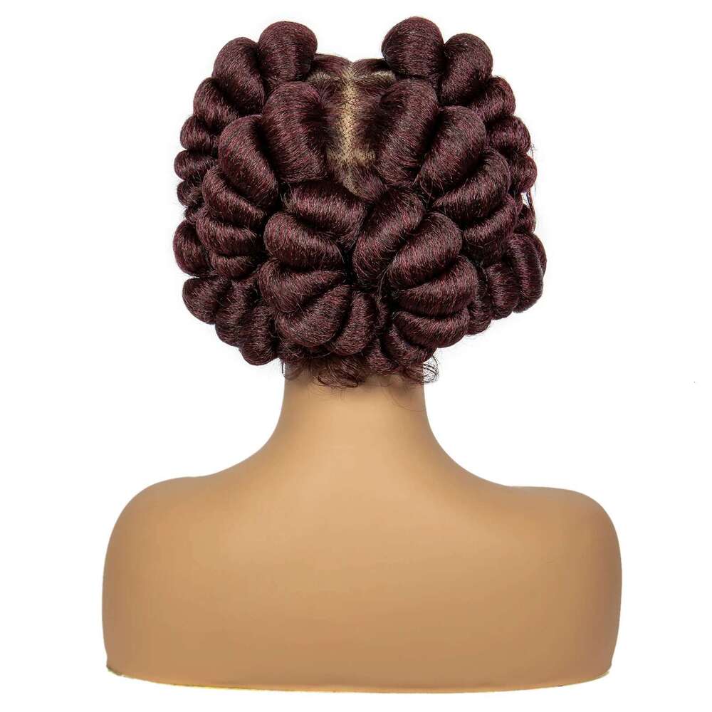 Bury 99J Handmade Bantu Wigs with Baby Hair Short Cute Synthetic Full Knotless Braided Lace Wig For Black Women