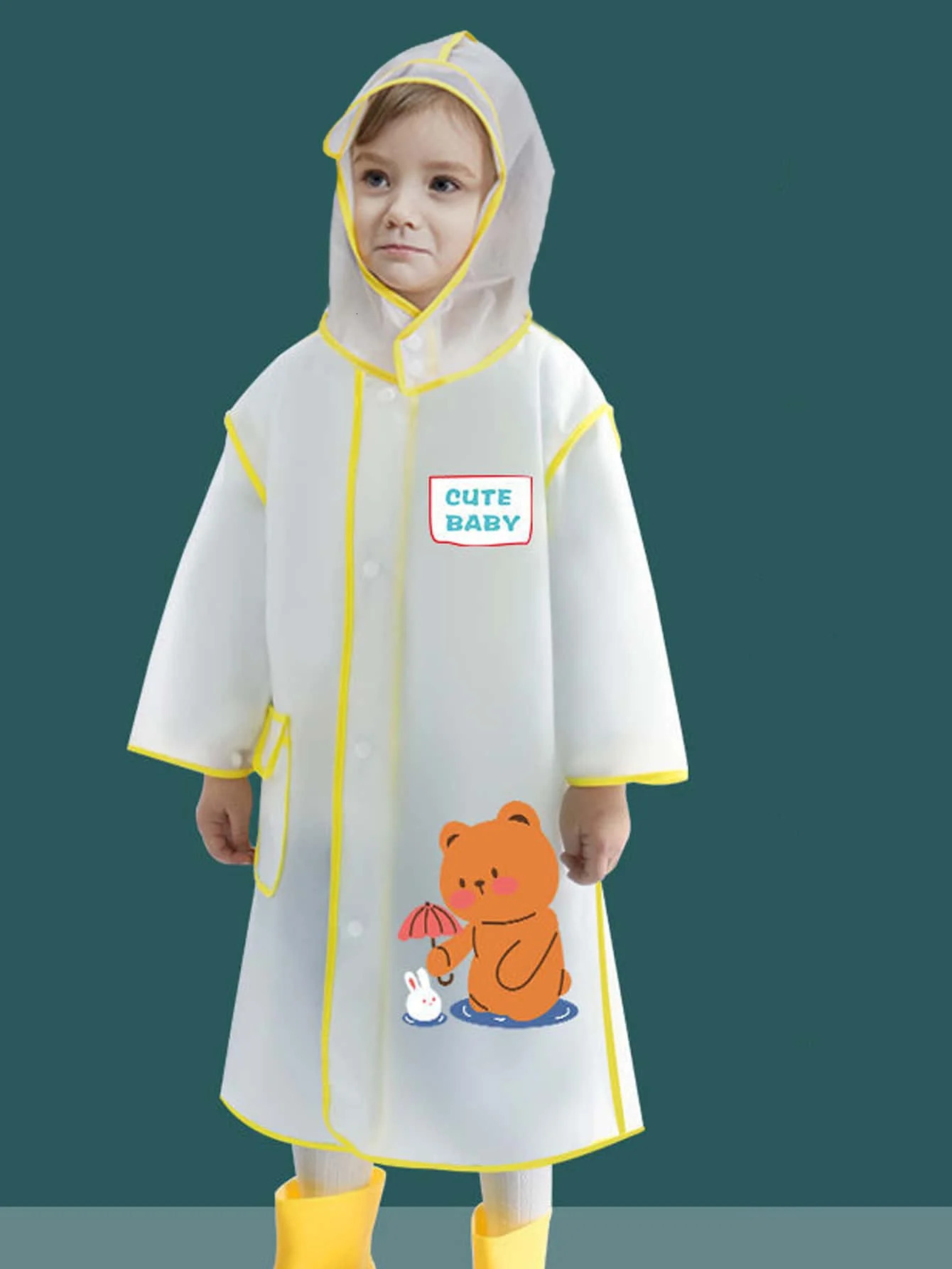 Childrens raincoat Boys and girls kindergarten primary school backpack cartoon cape waterproof poncho cartoon bear style 250515
