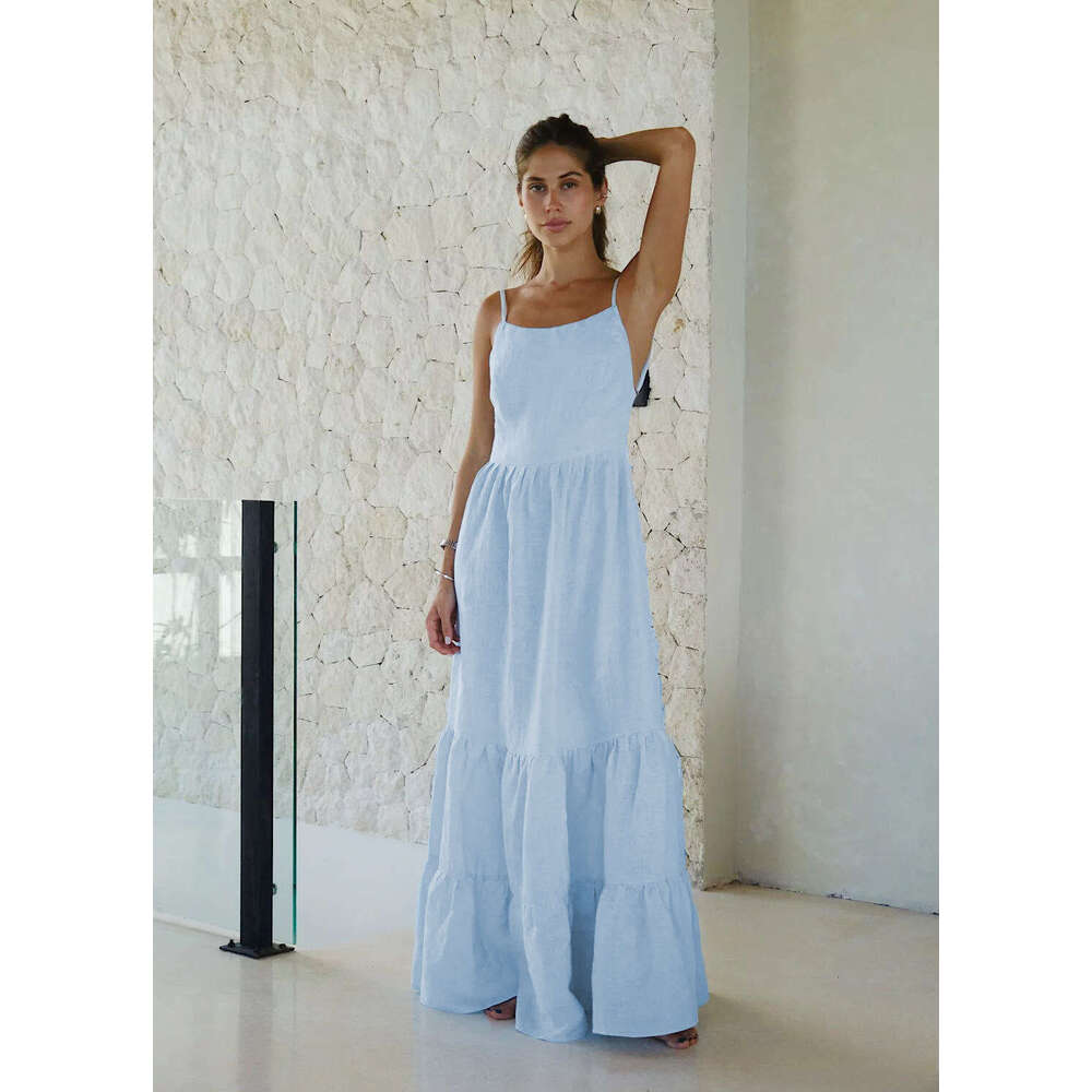 White Dress Maxi Dress Camisole 2025 Hot And Sexy Backless Strap Extra Long Cake Camisole Dress KQ