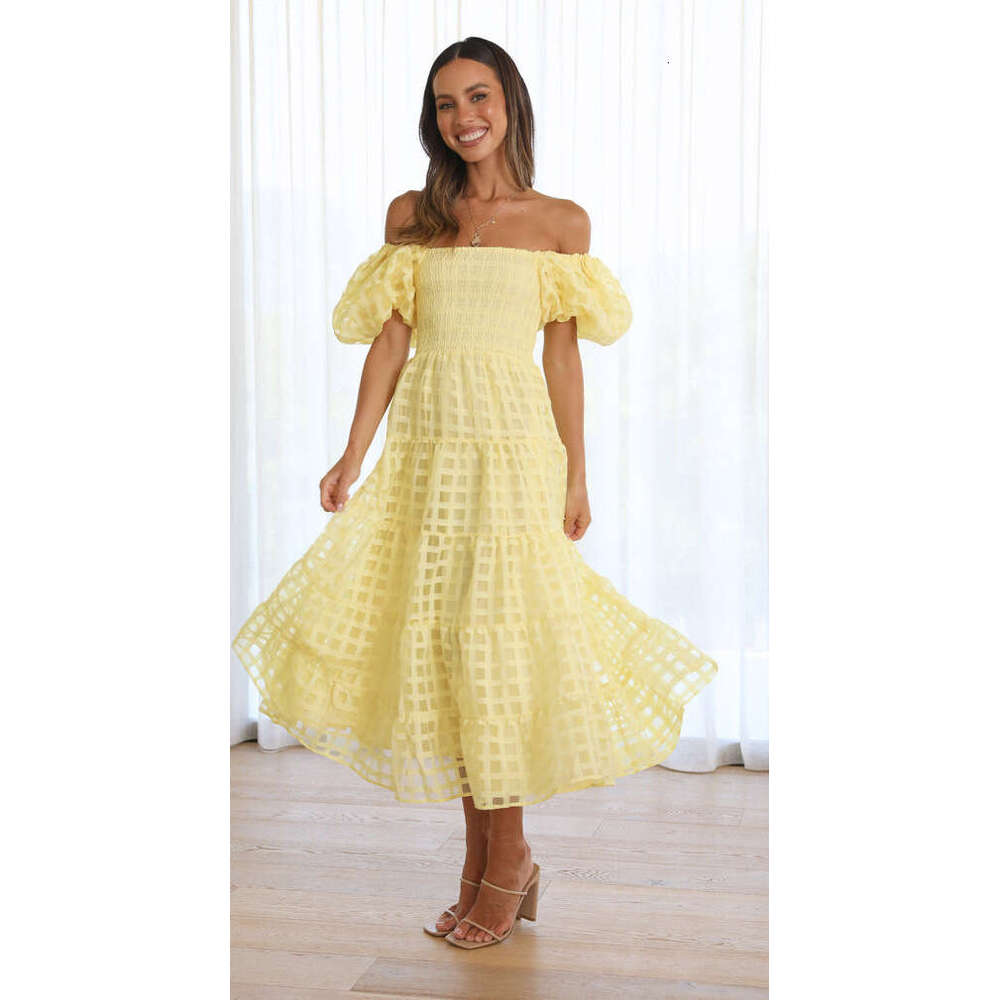 2025 new one-piece collar lantern sleeve layered patchwork dress