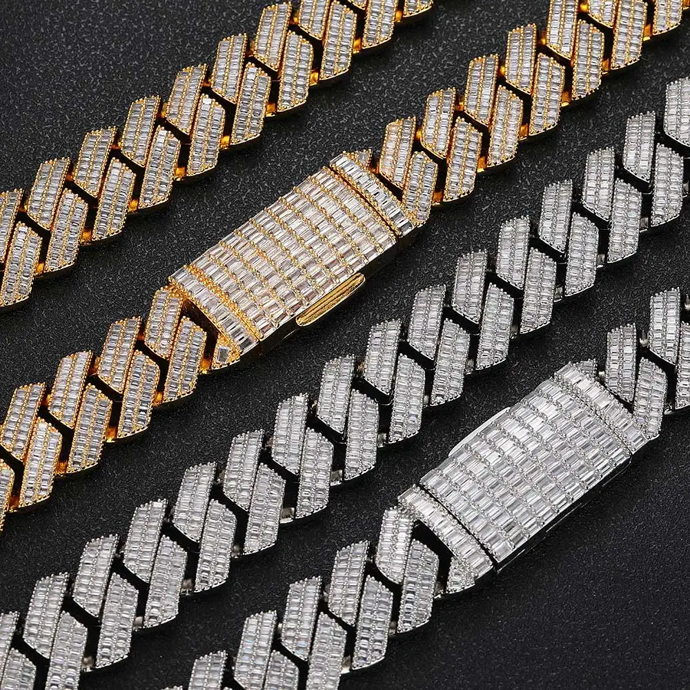 hip hop gold plated stainless steel jewelry party outfit gift10MM20mmwide 2 rows dia necklace designer for men high quality cuban k chain rock rapper