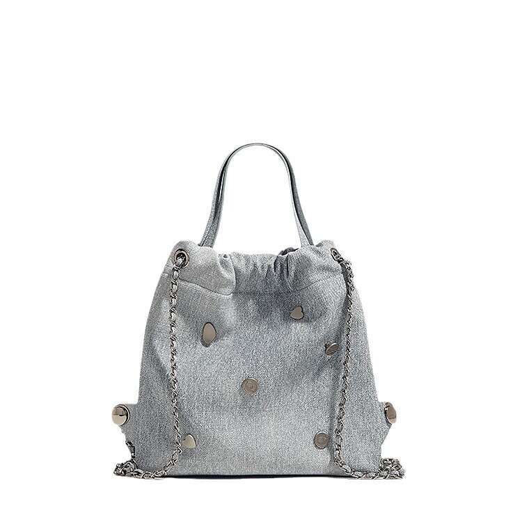 Small backpack with niche design, denim leather chain women's 2025 Korean version, casual backpack, hand-held, single shoulder, new style, unique