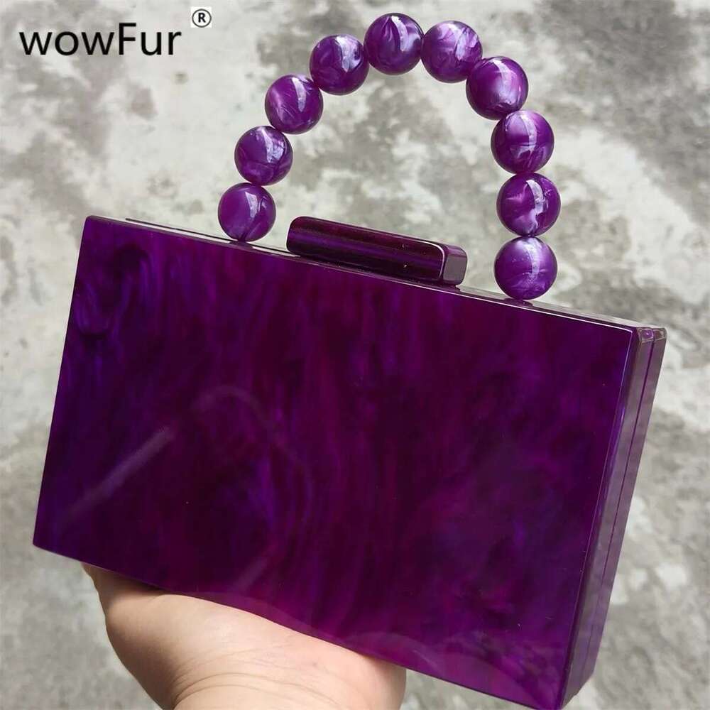 Pearl Marble Dark Purple Acrylic PVC Evening Bags Women Gorgeous Handmade Purses And Handbags Wedding Party Beach Flap