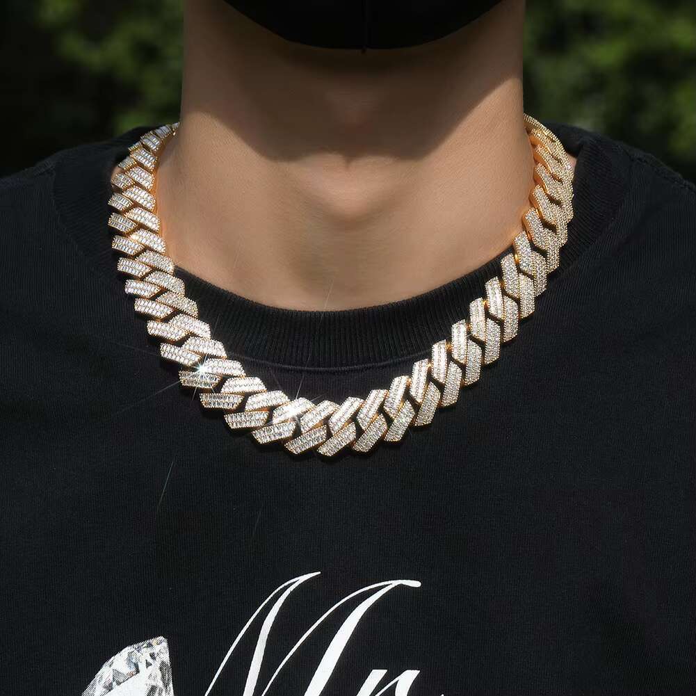 Men's Hip Hop Double Row Zircon Cuban Necklace Gold Plated Link Chain Weddings Parties Copper Fashion Jewelry Necklaces