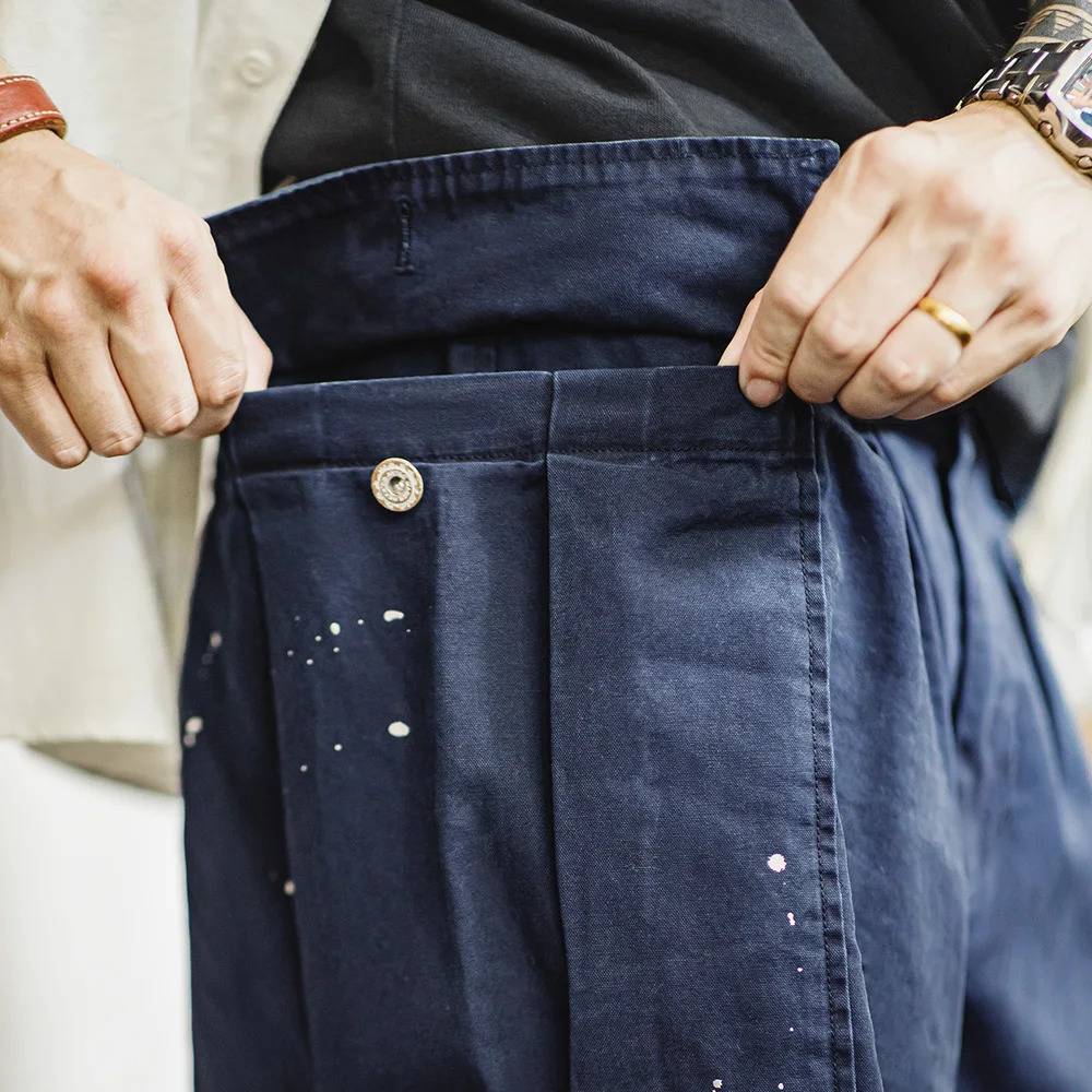 Maden Solid Color Splashed Parachute Pants Oversized Loose Straight Tube Wrinkled Casual for Men Fall and Winter Trousers 250515