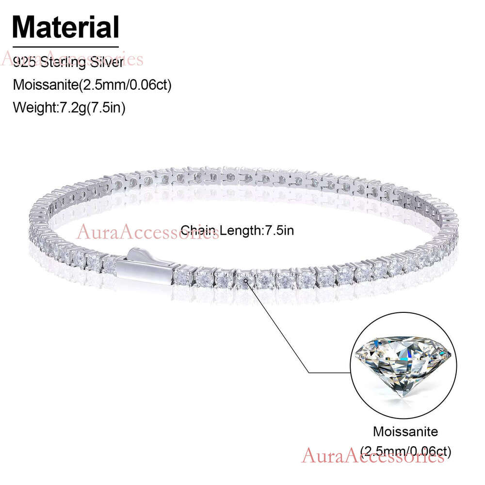 Classic 2mm 2.5mm Moissanite Tennis Bracelet Sterling Sier Pass Tester Lab Dia Women Girl Jewelry Gift