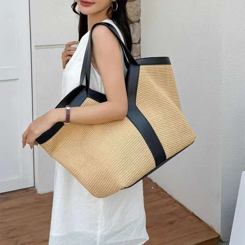 Y-Shaped Design Shoulder 2025 Brand Seaside Beach Vacation Travel Hollow Straw Large Capacity Tote Bag Casual Light Handbag
