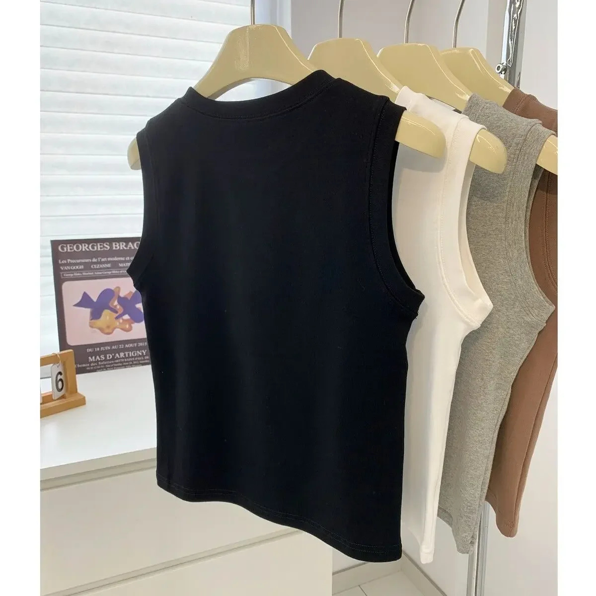 Tank Top Camisole Vest for Women Round Neck Colourful Basic Sleeveless Undershirt Cotton Tees with Coverage Side Cleavage 250515