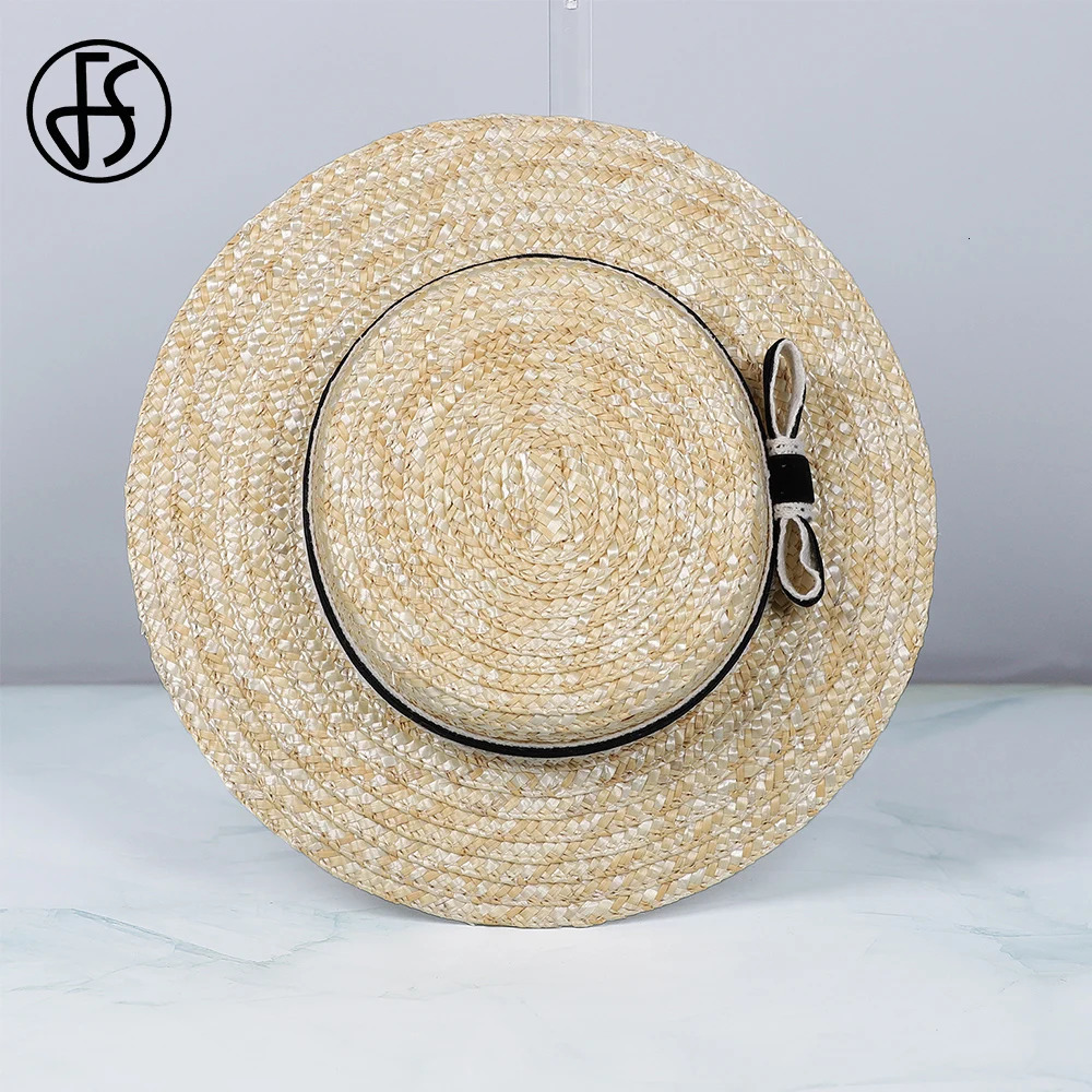 FS Flat Top Straw Hat With Velvet And Crochet Ribbon Bow Short Brim Cocktail Tea Party Cap Fascinator Hats For Women 2025 250514