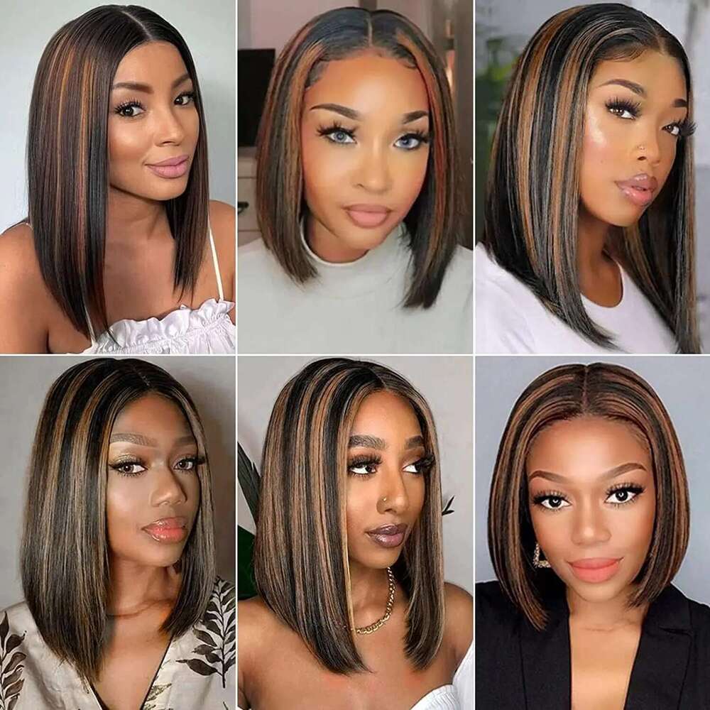 Highlight 6x5 Glueless Wear and Go Human Hair Short Bob Wig 13x4 Transparent Frontal Wigs Pre Cut Lace Bleached Knots