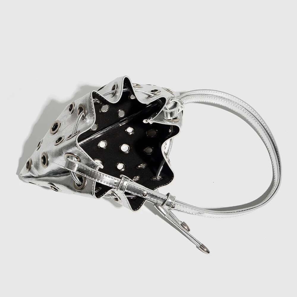 Women Metal Stud Y2k Shoulder Large Capacity Retro Hollow Drawstring Crossbody Bag Shopping Vacation Handbag