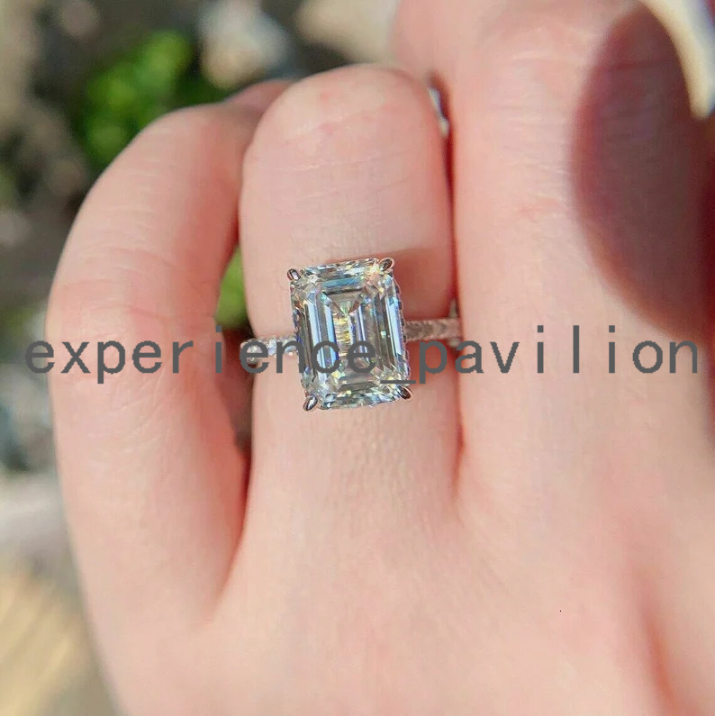 18K White Gold 3.00ct Emerald Cut Colorless GRA Moissanite Engagement Ring Handmade Pave Set Hidden Halo Wedding Ring