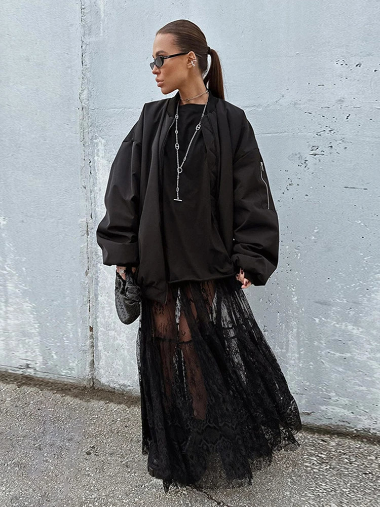 Mueyeruho Spring Summer Women Sexy Maxi Lace Skirts Solid High Waist Flare Long Skirt For Women 250514