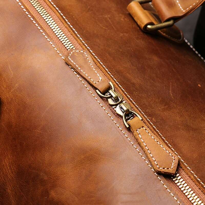 Leathfocus Men's Cowhide Travel Women's Weekend Handbag Large Capacity Vintage Duffle Crazy Horse Leather Laptop Bag