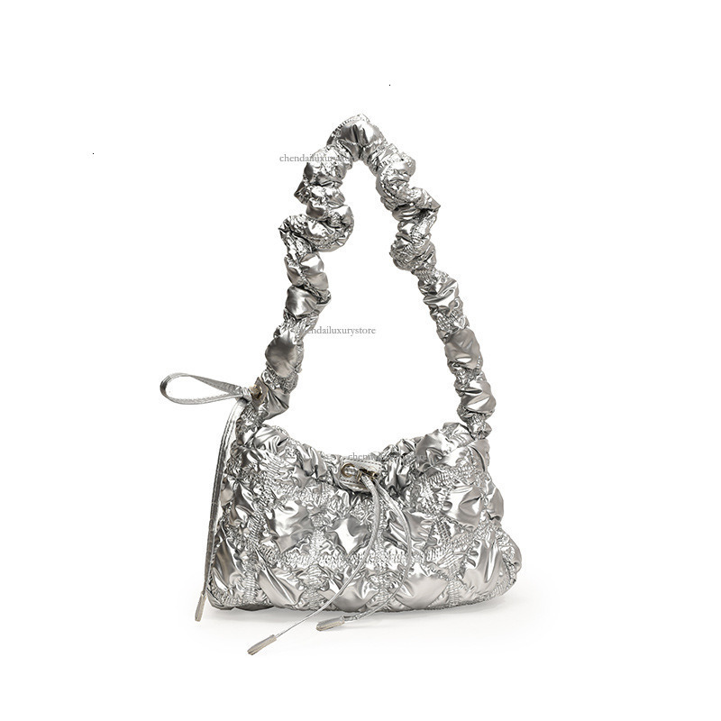 2025 Women's Korean Popular Drawstring Shoulder Bag With Folded Cloud Zipper And Bright Face Fashion Commuter Bag New Style Free Delivery Crossbo
