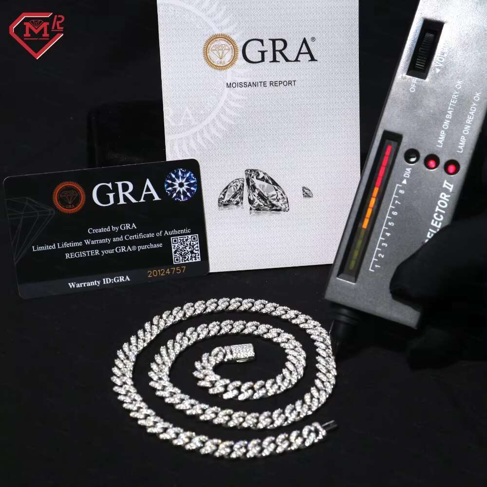 12mm Moissanite Pass Tester Sier Hip Hop Rap Singer Gold Miami Cuban Chain