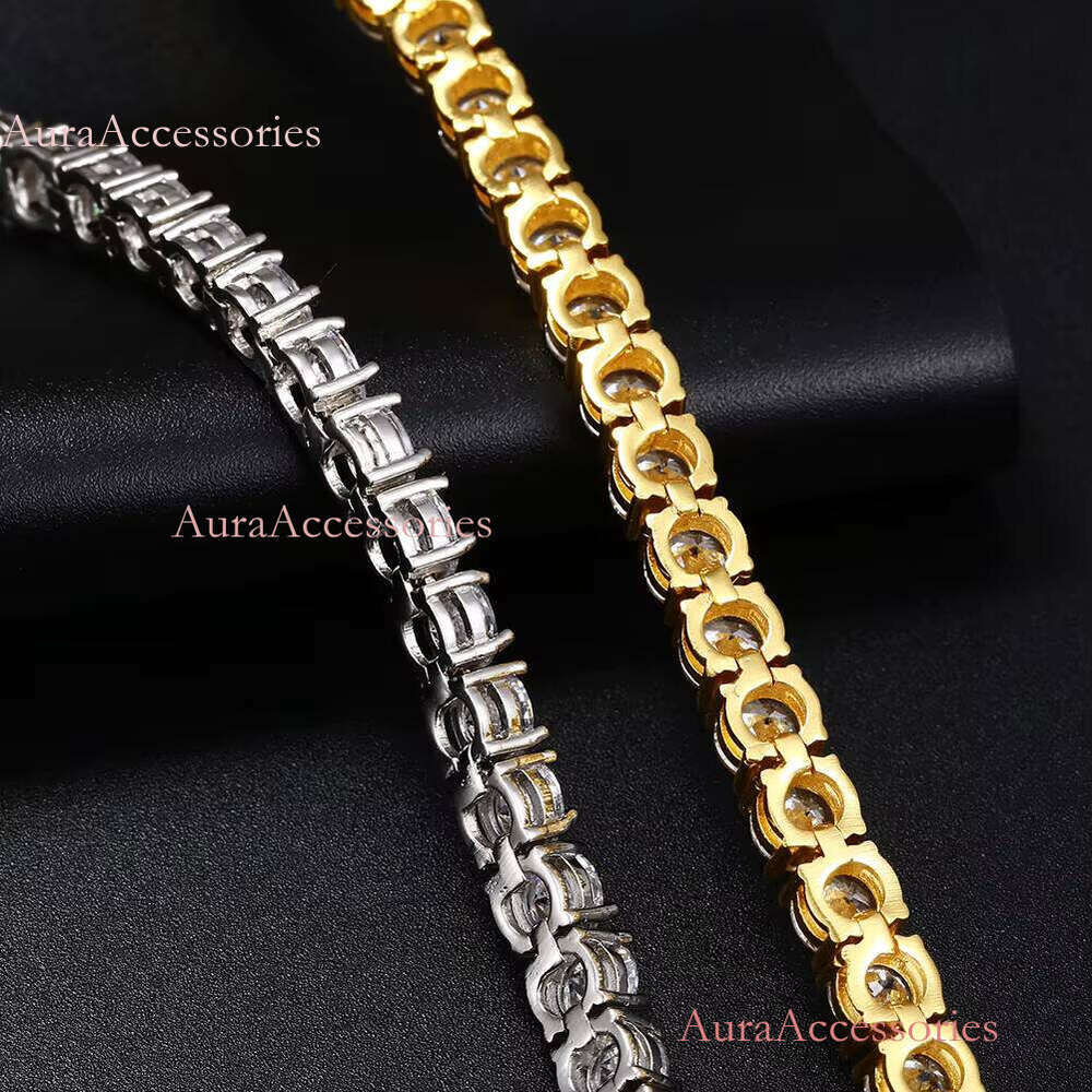 Fashion Jewelry Hiphop Versatile 3mm-5mm White Gold Plated Brass AAAAA CZ Dia Cluster Tennis Bracelet for Men Women