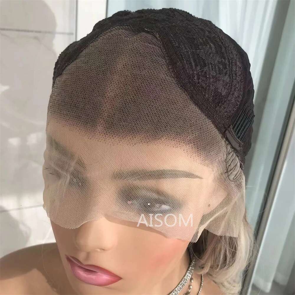 Body Wave Front Highlight Ash Blonde Frontal Wigs Pre Plucked Long Wavy Synthetic Lace Wig for Women