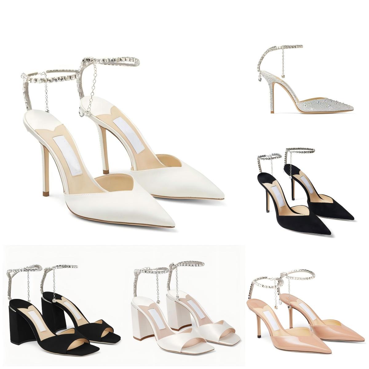 sandals dress shoes wedding bride white pumps saeda sandal lady's high heeled brand women highheel pointed crystal ankle straps slingback designer heels white heels