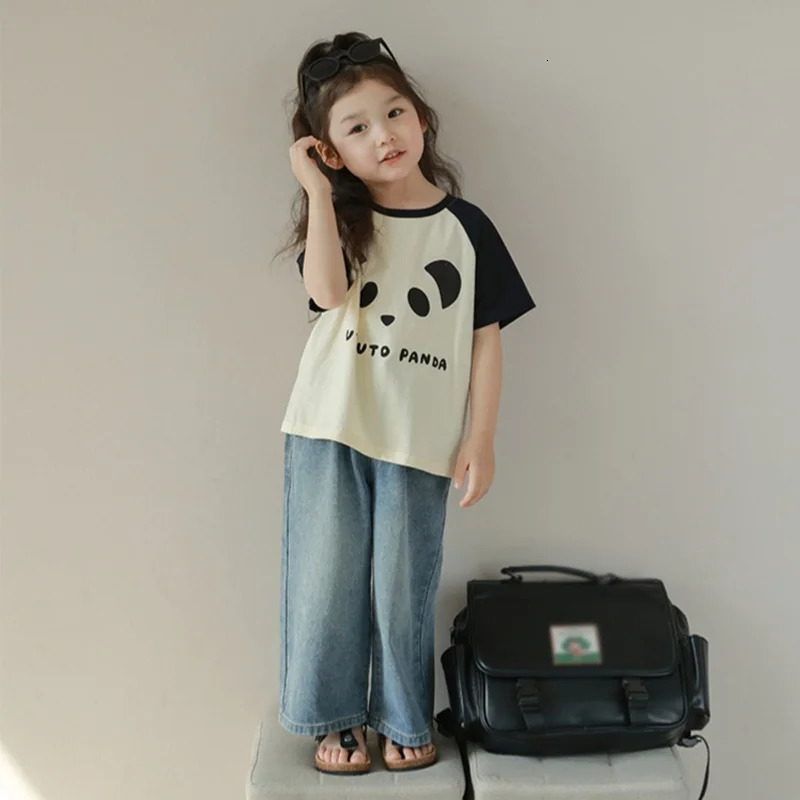 Kids High Waist Wide-Leg Jeans for 3-8Y Girls Solid Multi-Pocket Elastic Waist Jeans Casual Fashion Kids Denim Trousers 250515
