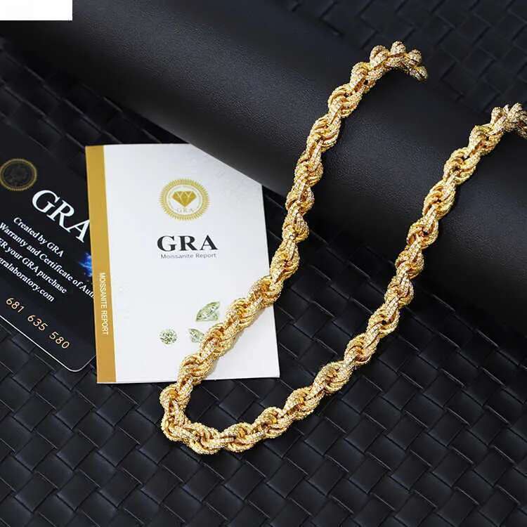 Fashion Necklace 8mm Width Solid Sier Gold Plated iced out Moissanite Men Women Hip Hop Rope k Chain