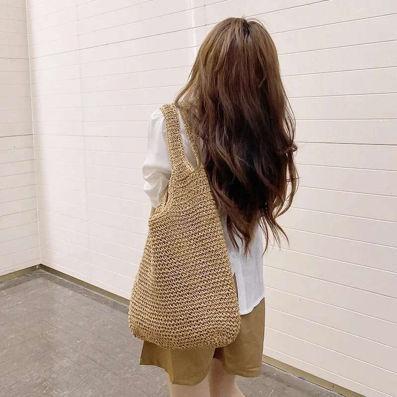 Fashion Women Shoulder Paper Woven Female Handbags Large Capacity Summer Beach Straw Bags Casual Tote Purses