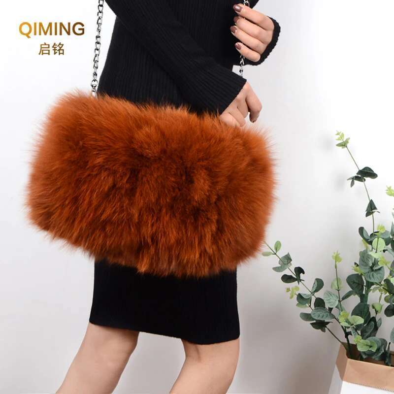 Fashion Designer Purse Real Fox Women Winter Chain Shoulder Purses And Handbags Fur Handbag Large Clutch Bag