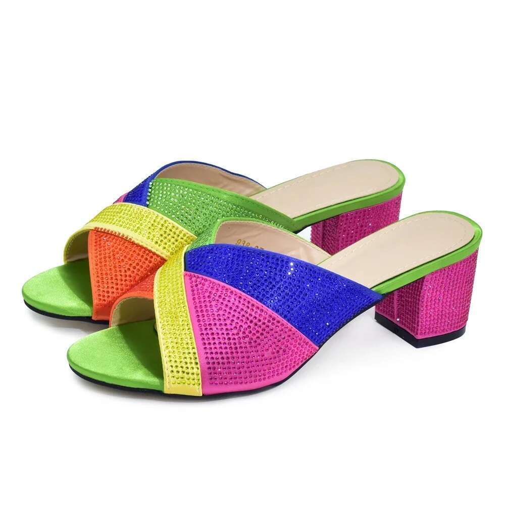 Latest Design Women Rhinestone Crystal Pumps Elegant Low Heels Slippers Sandals Party African Wedding Shoes Bride