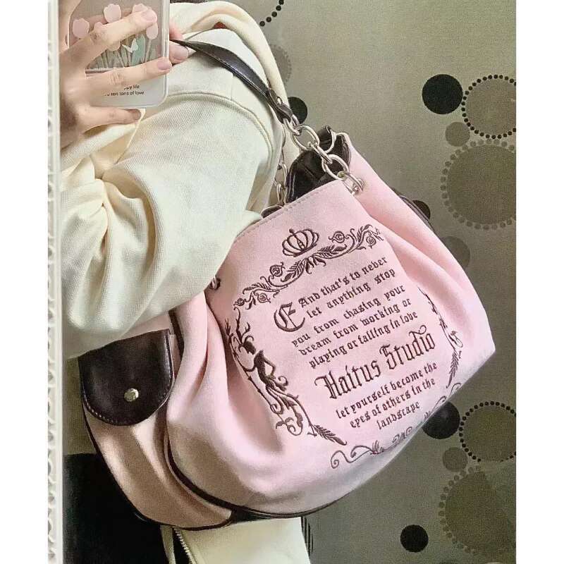 Embroidery Letter Tot Women New In Large Capacity Retro Gothic Handbag Desing Soft Crossbody Bag