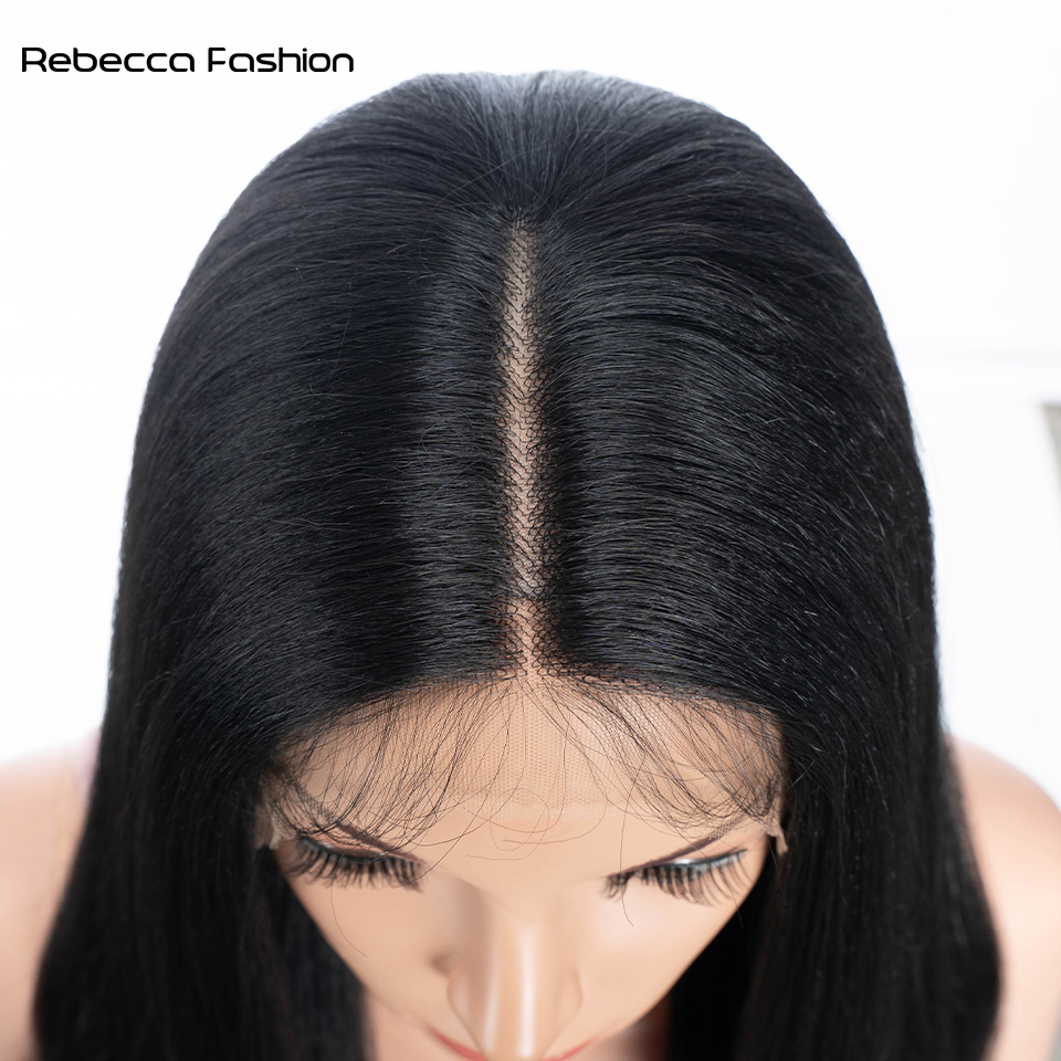 Rebecca Fashion Straight Synthetic Lace Front For Women 36 Inch Long Natural Black Lace Frontal Wigs Cosplay Wig