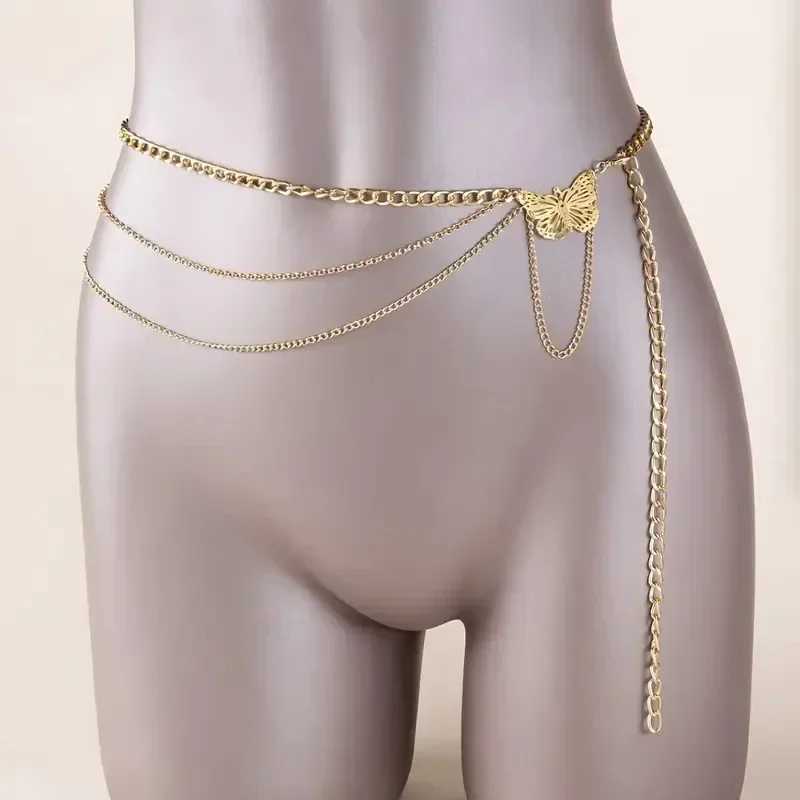 2025Summer Versatile Body Chain Hip Hop Retro Tassel Chain Waist Chain Female Creative Hollow Butterfly Flower Plate Body Chain Y250515
