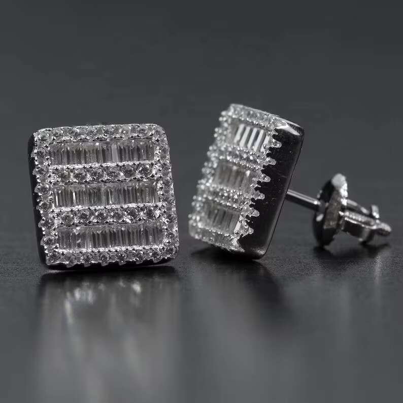 Ice cold jewelry hip-hop men's sier VVS stick moissanite earrings