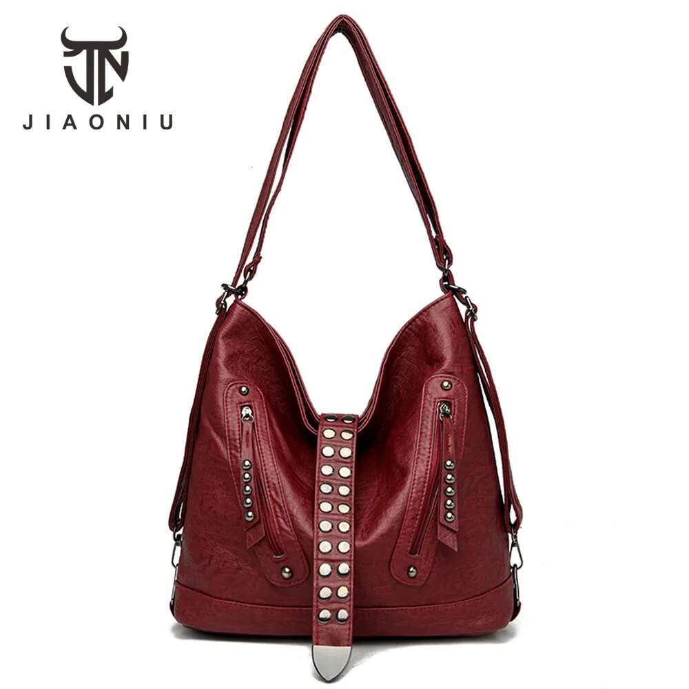 Women's Brand Backpacks Vintage Soft PU Shoulder Bags Women Rivets Designer Backpack Large Capacity School Bag Female