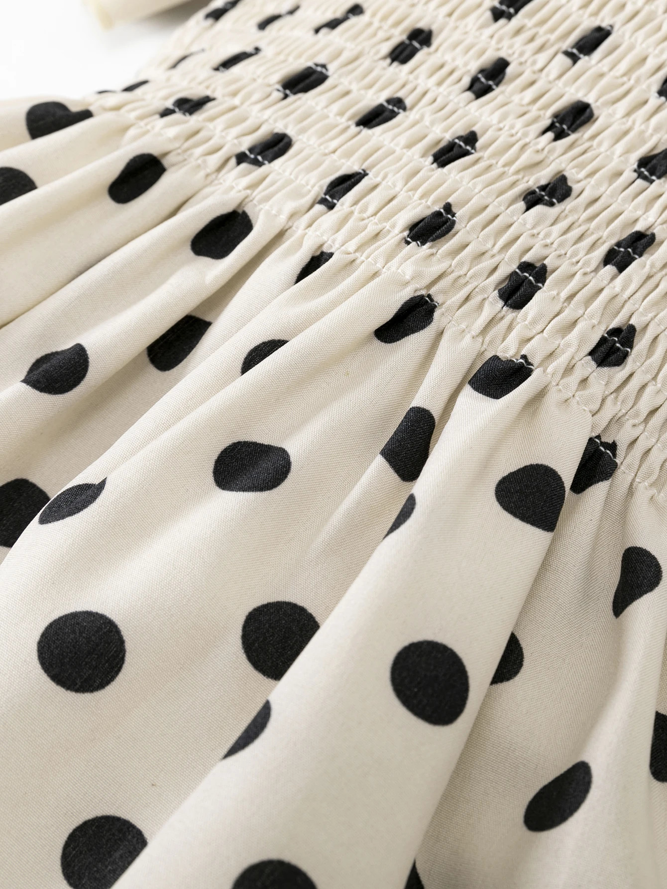 Summer rural style small wave dot shirt lace puffed sleeve cover belly folds sense French waist temperament square collar 250515