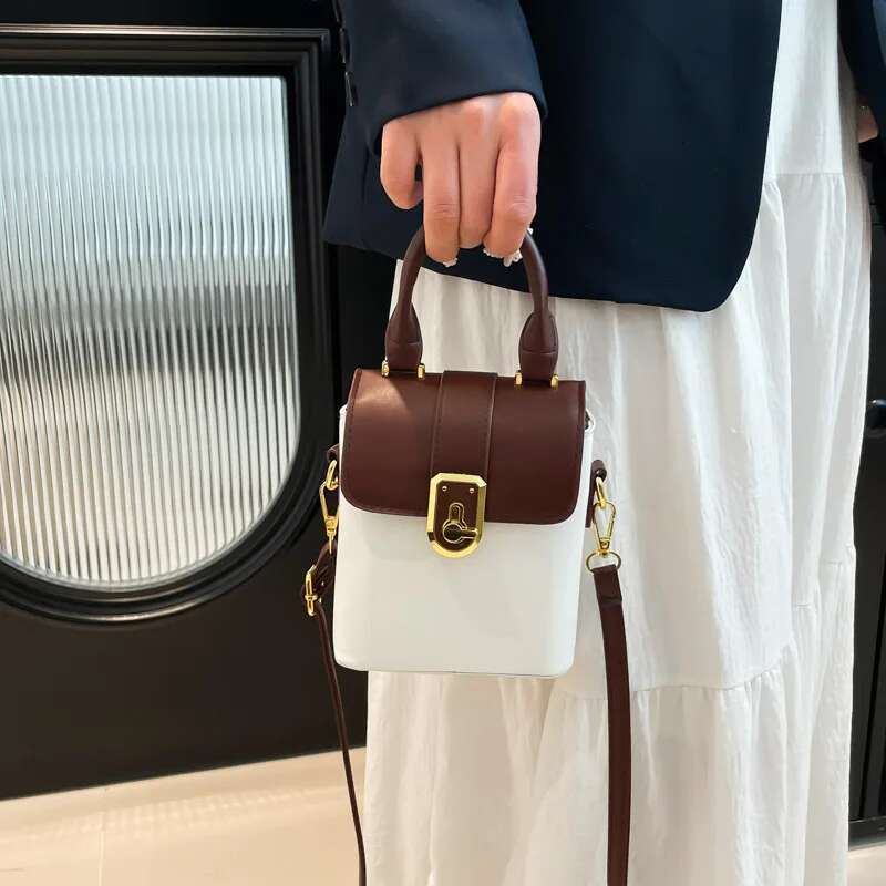 2025 Mini Square Tote Bag, Two-Tone Convertible Crossbody With Detachable Chain Strap