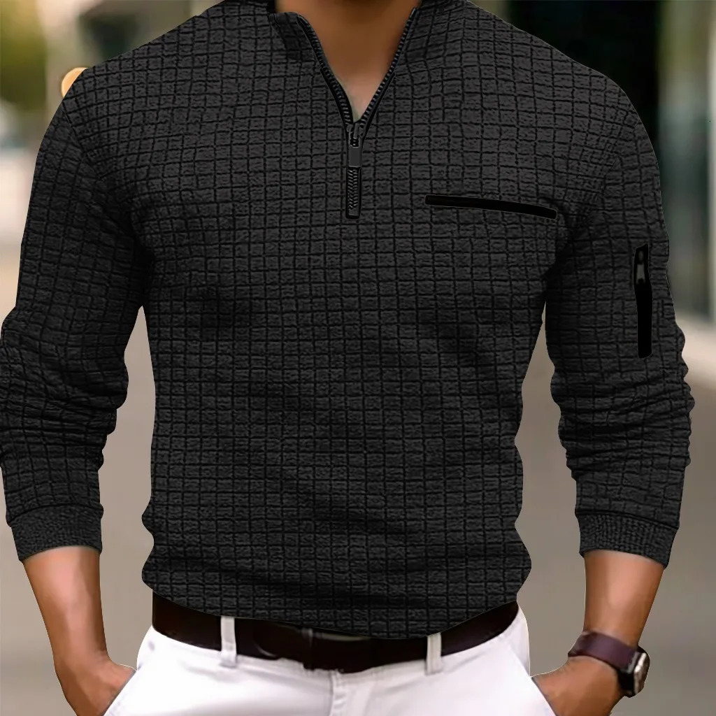 2023 spring and autumn quick sell mens checker checkered stand collar POLO shirt arm zipper sports breathable polo 250513Z