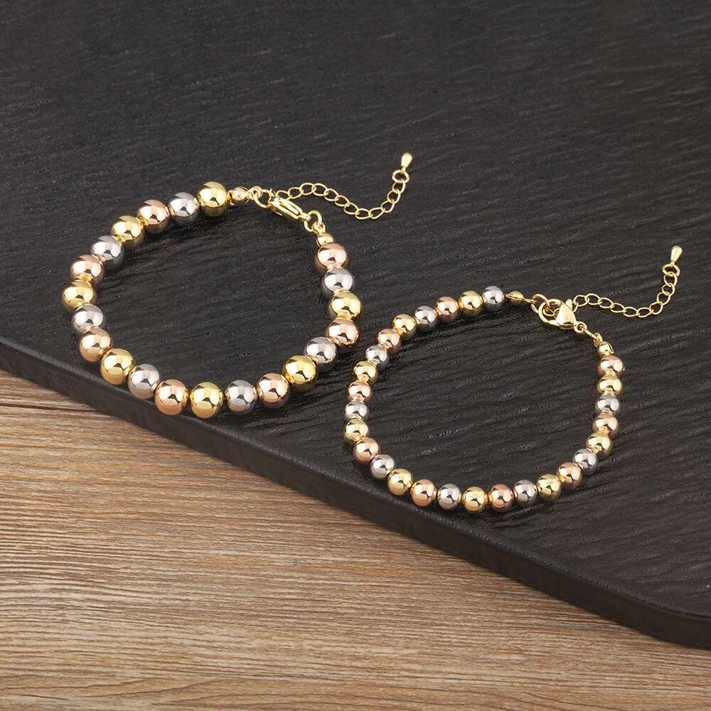 AIBEF Classic Simple Copper Round Bead Bracelet Gold/Sier/Rose Color Women Adjustable Bangle Jewelry Accessories Birthday Gift