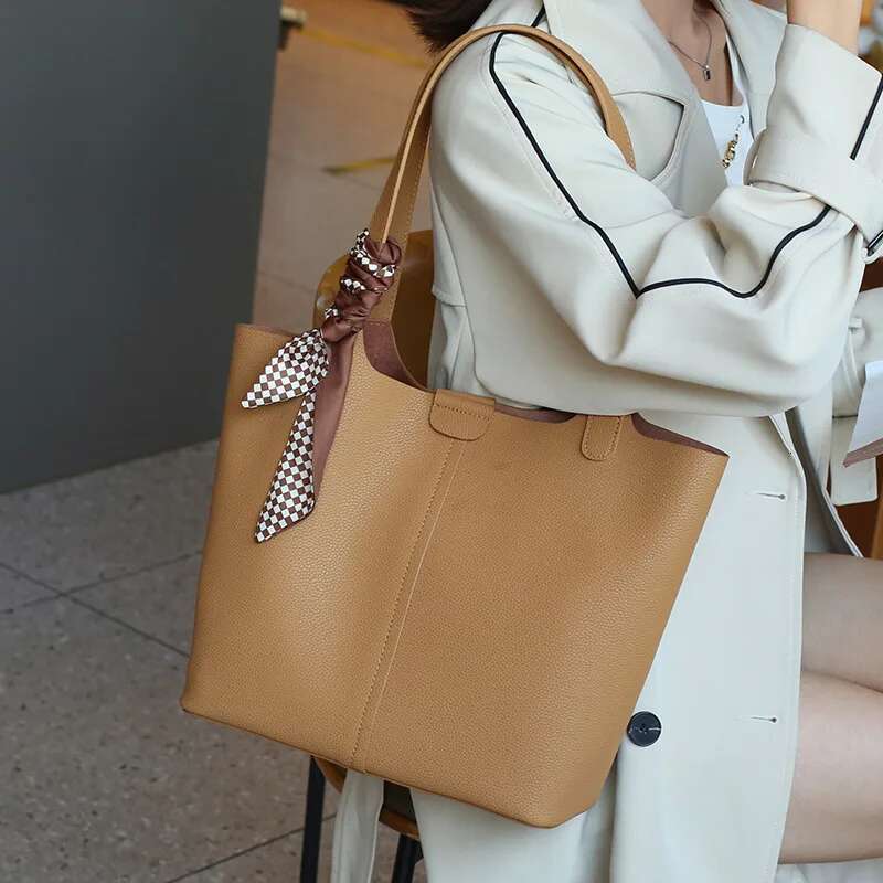 New Arrival Women's Genuine Leather Tote - Fashionable And Versatile Bucket Shoulder Bag In Premium Cowhide